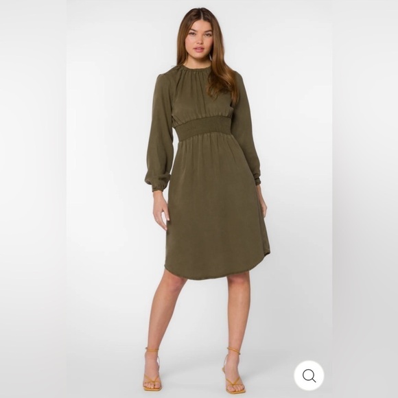 Velvet Heart Clarita Olive Dress Green Tencel Longsleeve Smocked Waist Large New - Picture 1 of 11